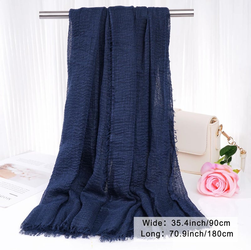 Nydotd Women Summer Cotton Linen Scarf Crinkle Long Beach Shawl Wrap hijab with Fringe - Image 2